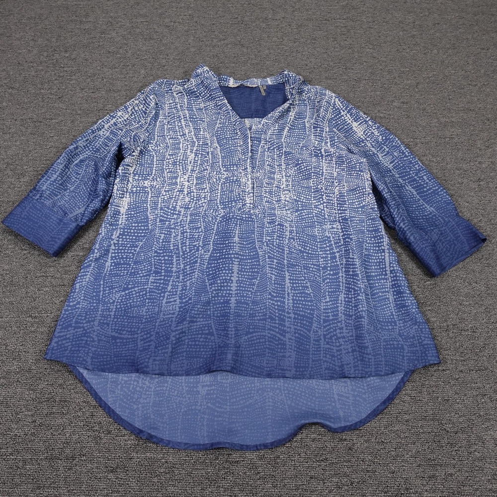 Soft Surroundings Blouse Womens PS Blue Geometric Print Tunic 3/4 Sleeve V Neck